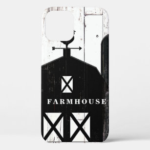 Black Barn Weathered White Wood Rustic Farmhouse iPhone 12 Case