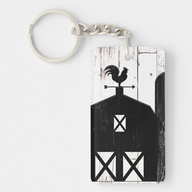 Black Barn White Wood Rustic Farmhouse Country Keychain (Front)