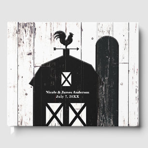 Black Barn White Wood Rustic Farmhouse Wedding Guest Book