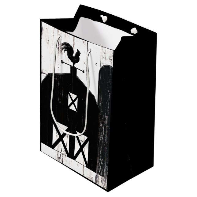 Black Barn White Wood Rustic Farmhouse Wedding Medium Gift Bag (Front Angled)