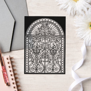 Black Baroque Arch Gate Illustration Wedding Vellum Invitations