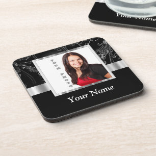 Black baroque instagram template coaster