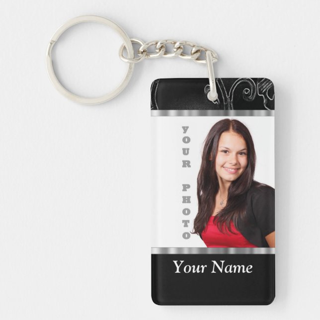 Black baroque instagram template keychain (Front)