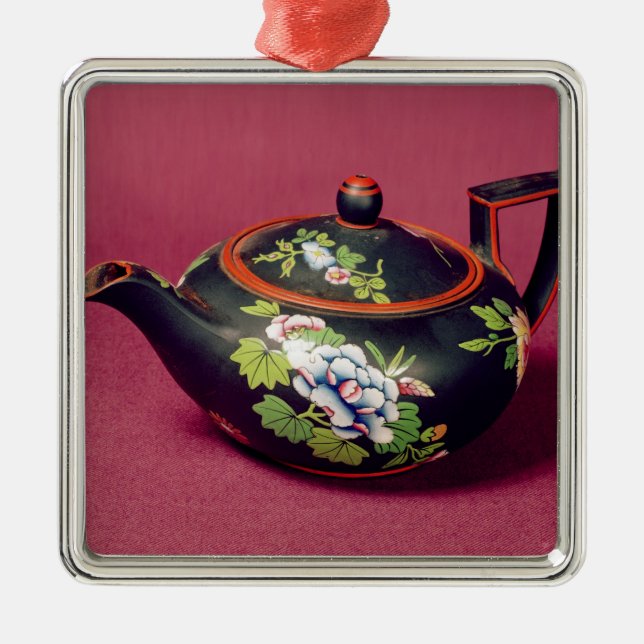 Black basalt teapot metal ornament (Front)