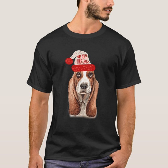 Black Base Basset Hound Christmas Gift For Dog Lov T-Shirt (Front)