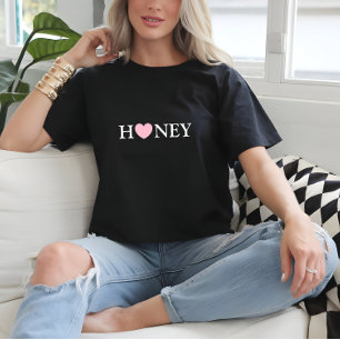Black Basic Heart Honey Print T-Shirt