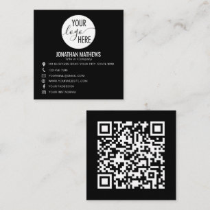 Black Basic Professional Company Logo QR Code Square Business Card