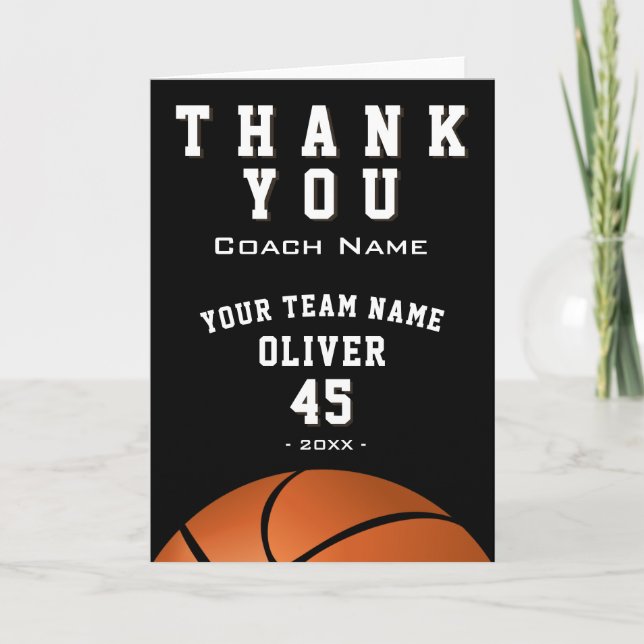 Black Basketball Ball Sports Thank you Coach  Card (Front)