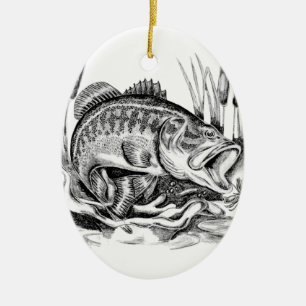 Black bass ceramic ornament
