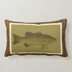 Black Bass on a Green Background Lumbar Pillow