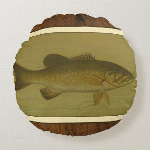 Black Bass on a Green Background Round Pillow