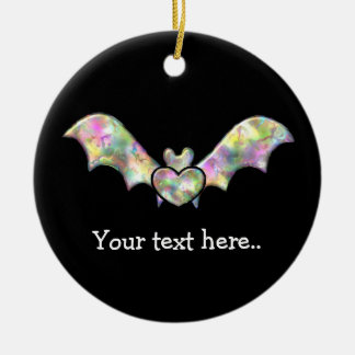 Black Bat and Heart Personalized Halloween Bat Ceramic Ornament