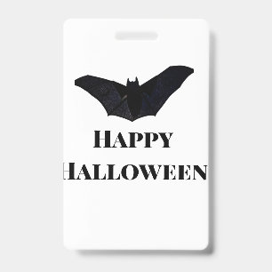Black bat happy Halloween add name text witches Badge