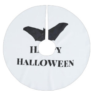 Black bat happy Halloween add name text witches  Brushed Polyester Tree Skirt