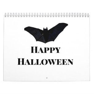 Black bat happy Halloween add name text witches  Calendar