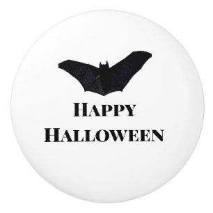 Black bat happy Halloween add name text witches Ceramic Knob
