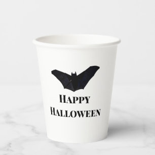 Black bat happy Halloween add name text witches  Paper Cups