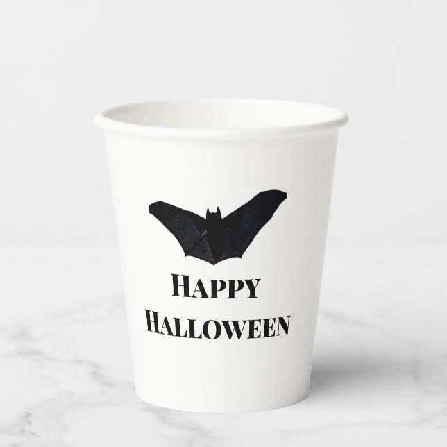 Black bat happy Halloween add name text witches  Paper Cups (Front)
