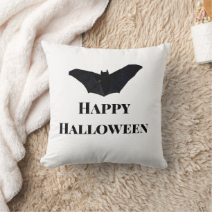 Black bat happy Halloween add name text witches Throw Pillow