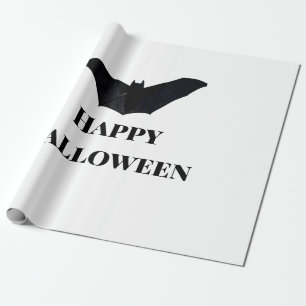 Black bat happy Halloween add name text witches Wrapping Paper
