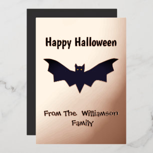 Black Bat Happy Halloween Rose Gold  Foil Holiday Card