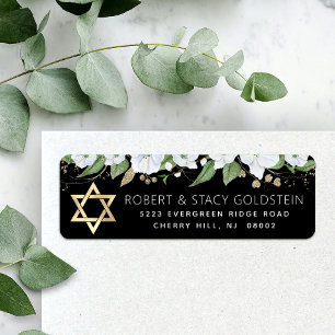 Black Bat Mitzvah Chic Gold Floral Return Address