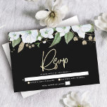 Black Bat Mitzvah Gold Script Floral Watercolor RSVP Card<br><div class="desc">Be proud, rejoice and celebrate this milestone of your favourite Bat Mitzvah with this sophisticated, personalized RSVP insert card for your event! A chic, stunning, white and gold glitter floral watercolor with faux gold foil script typography and white san serif type overlays a dramatic black background. Additional watercolor flowers and...</div>