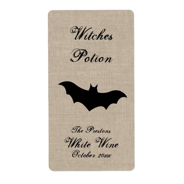 Black Bat on Burlap Witches Potion Wine Label (Front)