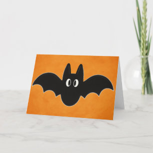 Black Bat on Orange Background Card
