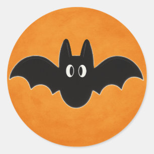 Black Bat on Orange Background Classic Round Sticker