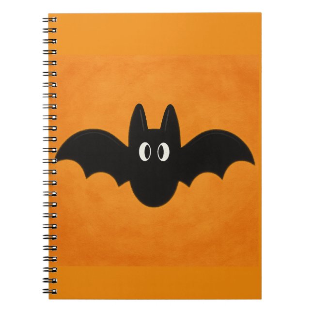 Black Bat on Orange Background Photo Notebook (Front)
