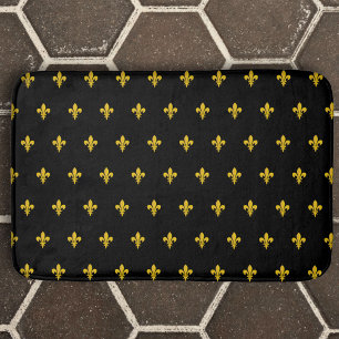 Black Bath Mat with gold Fleur de Lis