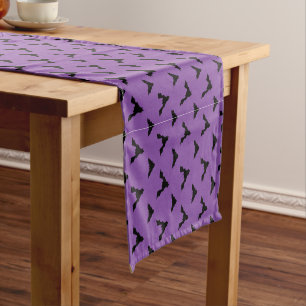black bats halloween purple short table runner