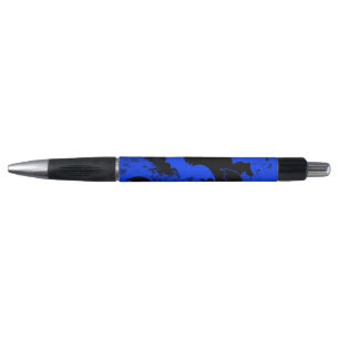 Black Bats In Flight Blue Pen