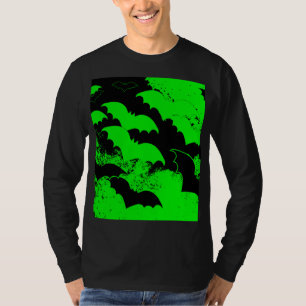 Black Bats In Flight Green T-Shirt