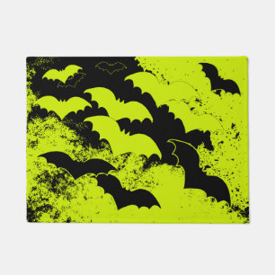 Black Bats In Flight Yellow Doormat