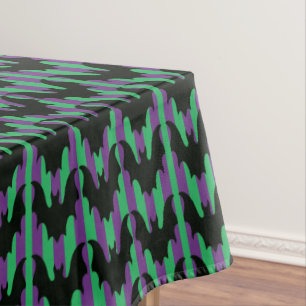 Black Bats on Purple and Green Stripes Halloween Tablecloth