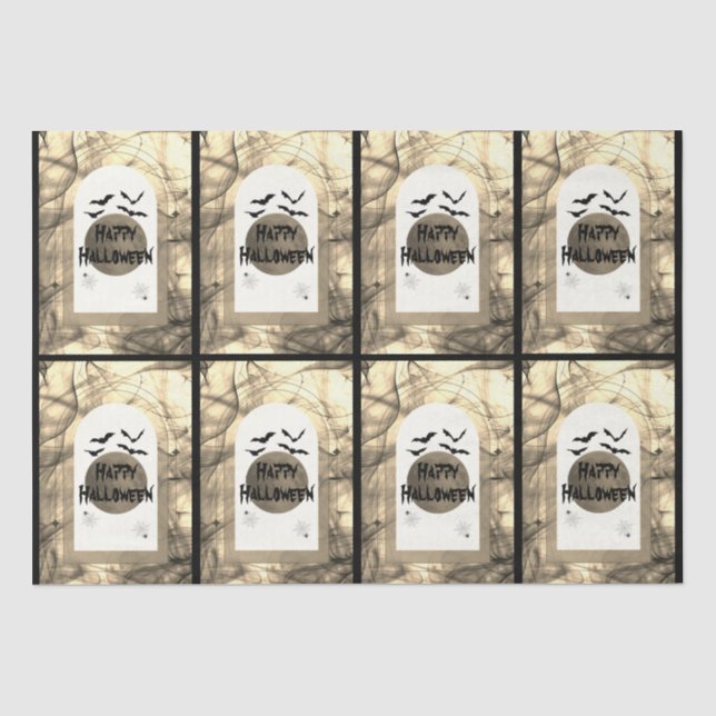 Black Bats Spooky Scary Pattern Happy Halloween Tissue Paper (Front)