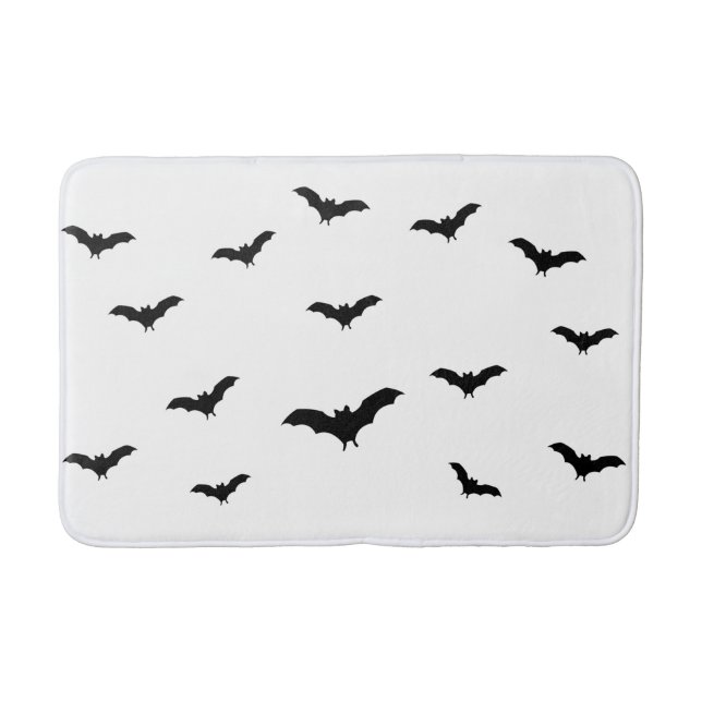 Black Bats & White Cute Halloween Chic Bath Mat (Front)