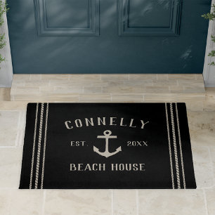 Black Beach House Rustic Anchor Personalized Doormat