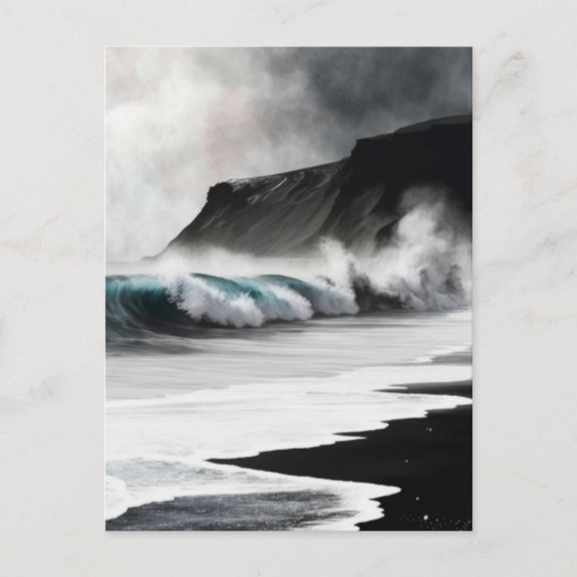 Black beach waves holiday postcard (Front)