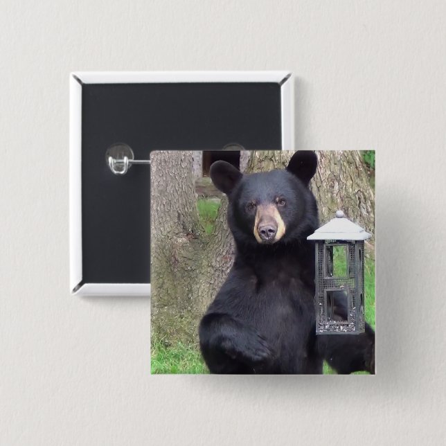 Black Bear 2 Inch Square Button (Front & Back)