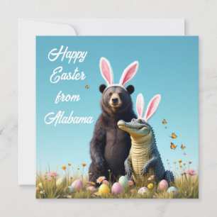 Black bear and American alligator with rabbit ears Holiday Card