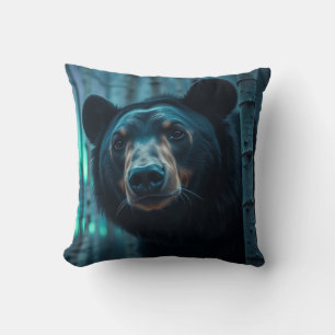 Black Bear and Aurora Art Throw Pillow