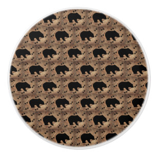 Black Bear And Bear Paws Ceramic Knob