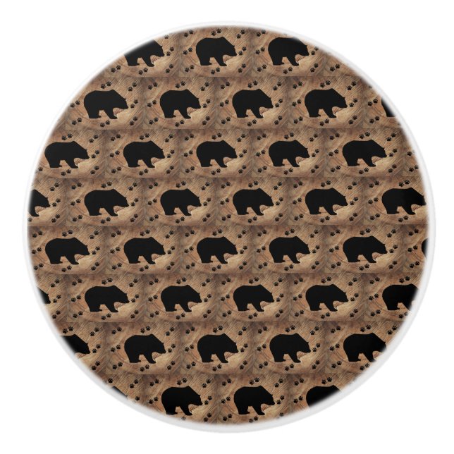 Black Bear And Bear Paws Ceramic Knob (Front)