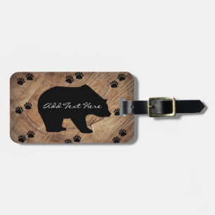 Black Bear And Bear Paws Luggage Tag