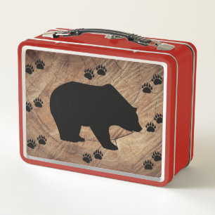 Black Bear And Bear Paws Metal Lunch Box