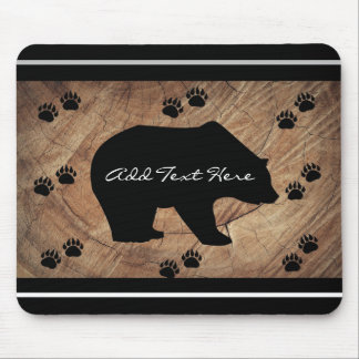 Black Bear And Bear Paws Mouse Pad