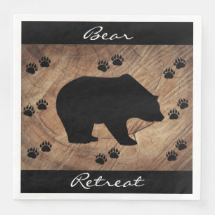 Black Bear And Bear Paws Napkin